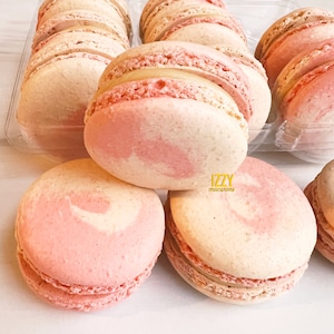 Strawberry Macarons - 6.12 or 24 - Swirls French Strawberry Cheesecake Macaroons Gifts
