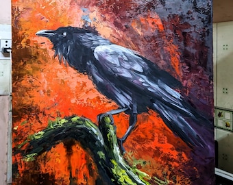 Dark Beauty/ Raven / Oil Painting/ Handmade / Gift Ideas / Canvas Print / High Quality / Halloween gift
