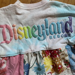Upcycled Disneyland Girls Spirit Jersey with vintage quilt top skirt - glitter, rainbow details, baby doll dress