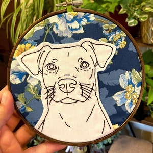 Custom Pet Portrait Hand Embroidery / Minimalist Pet Art/ 6 inch hoop