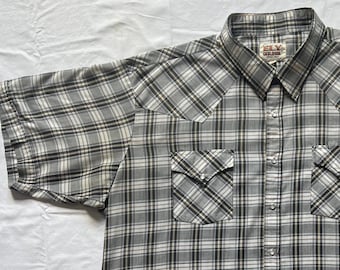Vintage Ely Cattleman Pearl Snap Black and White Plaid