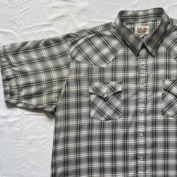 Vintage Ely Cattleman Pearl Snap Black and White Plaid