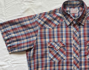 Pearl Snap Vintage 70's H Bar C Ranchwear Plaid Short Sleeve