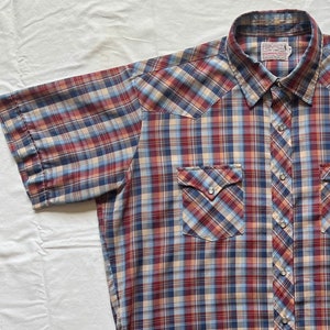 Pearl Snap Vintage 70&#39;s H Bar C Ranchwear Plaid Short Sleeve