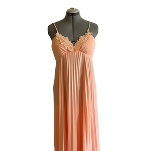 Vintage 1970's Peach Lace and Pleated Dress
