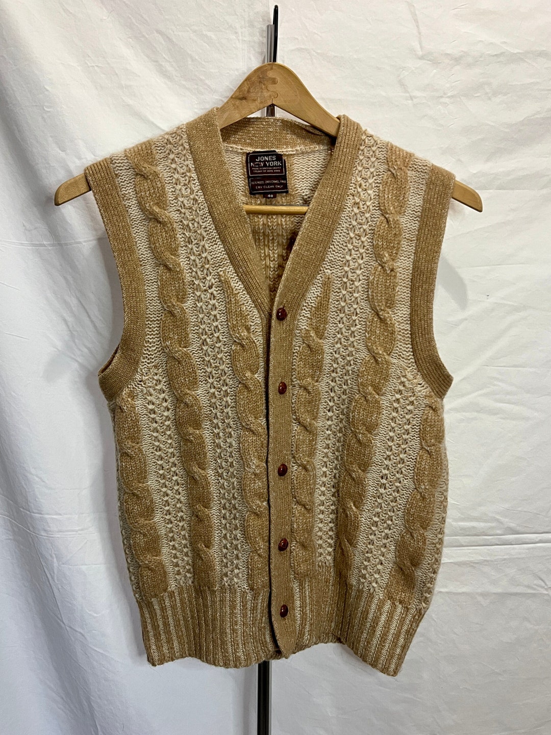 70's Knit Sweater Vest Beige With Leather Buttons Vintage Jones New York - Etsy 70's Knit Sweater Vest Beige With Leather Buttons Vintage Jones New York - Etsy