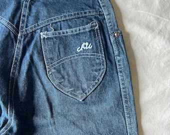 Vintage "h.i.s." Chic High-Waisted Jeans | Dark Denim with Light Blue Stitching