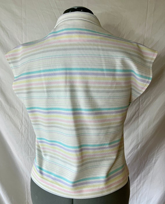 Pastel Striped Sleeveless Blouse | Vintage 70s | … - image 4