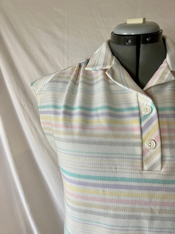 Pastel Striped Sleeveless Blouse | Vintage 70s | … - image 2