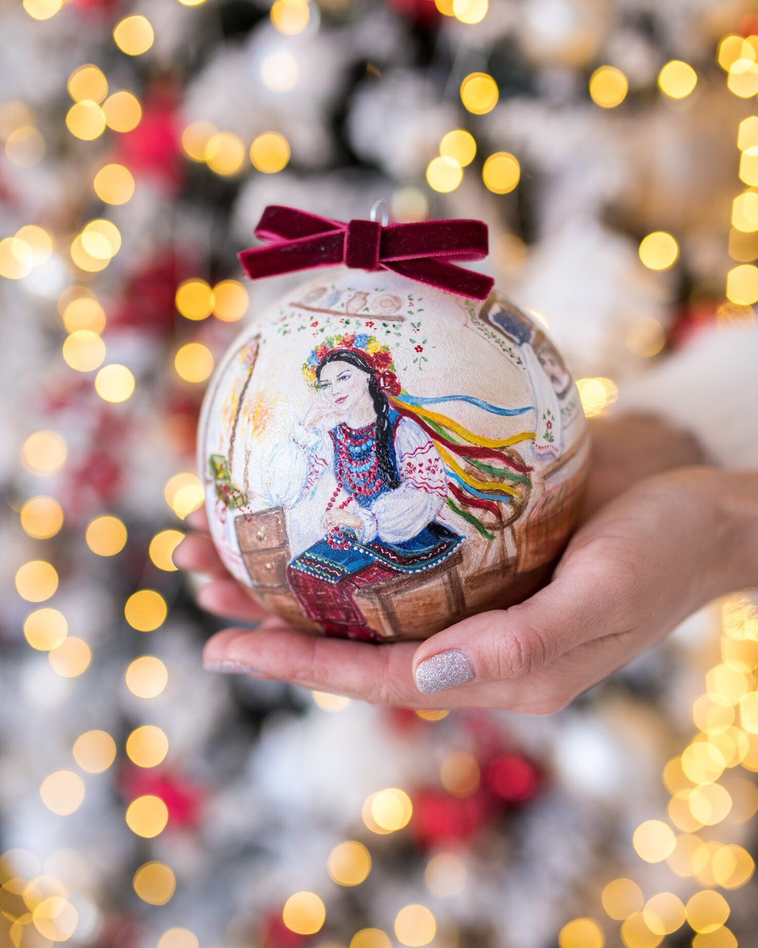 Hand Painted Ornament Ukrainian Girl Christmas Ball Glass | Etsy