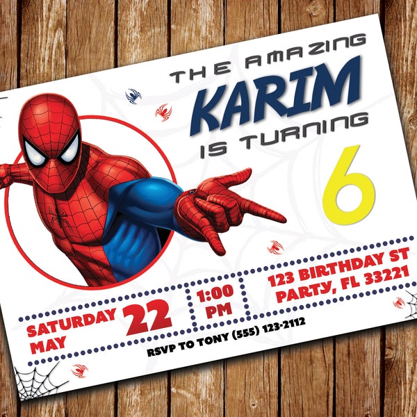 Spiderman Invitation, Spiderman Birthday, Spider-Man Birthday Invitation Card, Spideman Bday Car, Spiderman Card