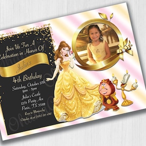 Beauty And  Beast Birthday Invitation, Belle Birthday Invitation, Beauty and Beast Birthday Card, Belle Birthday Card