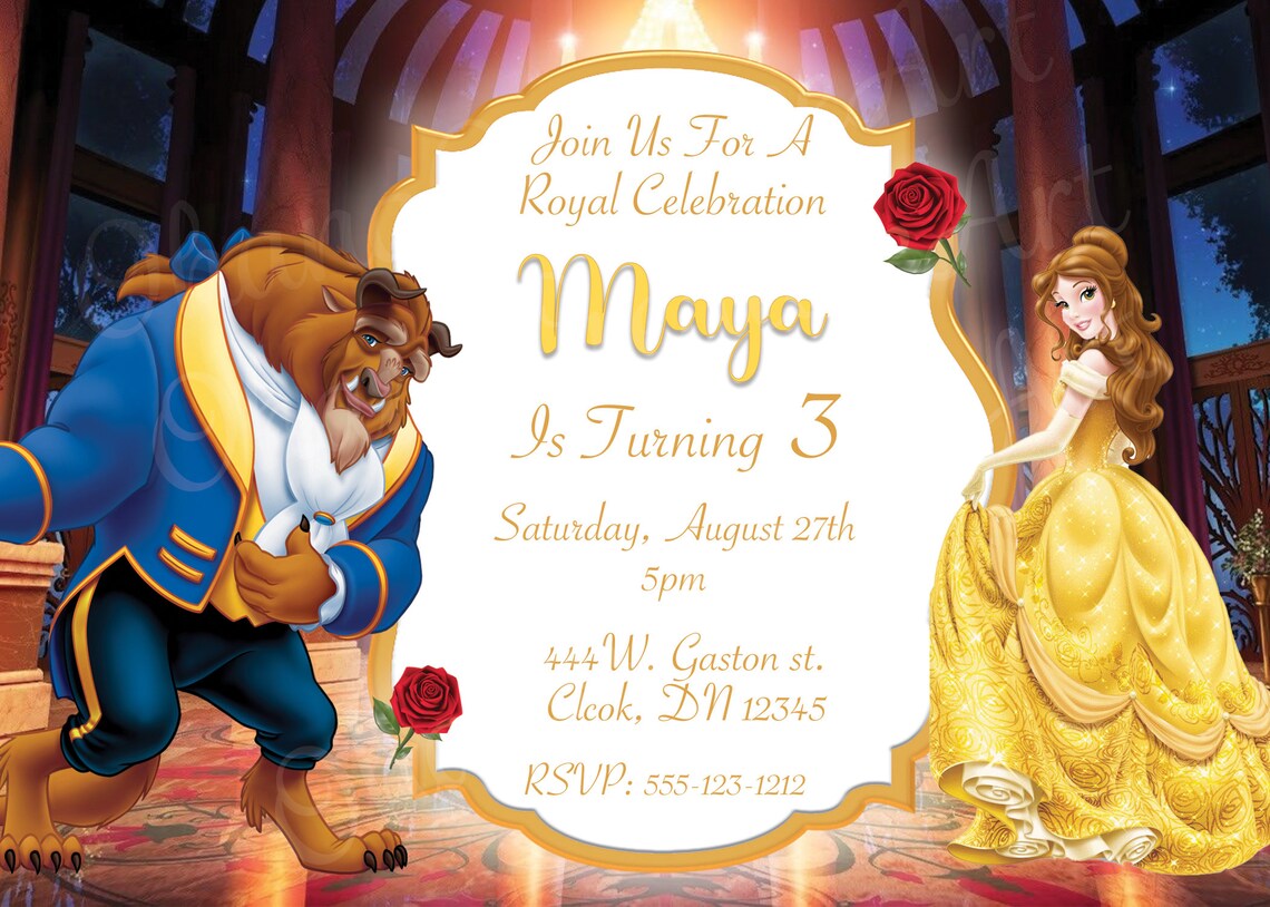 Belle Invite, Princess Belle Invitation, Beauty and the Beast