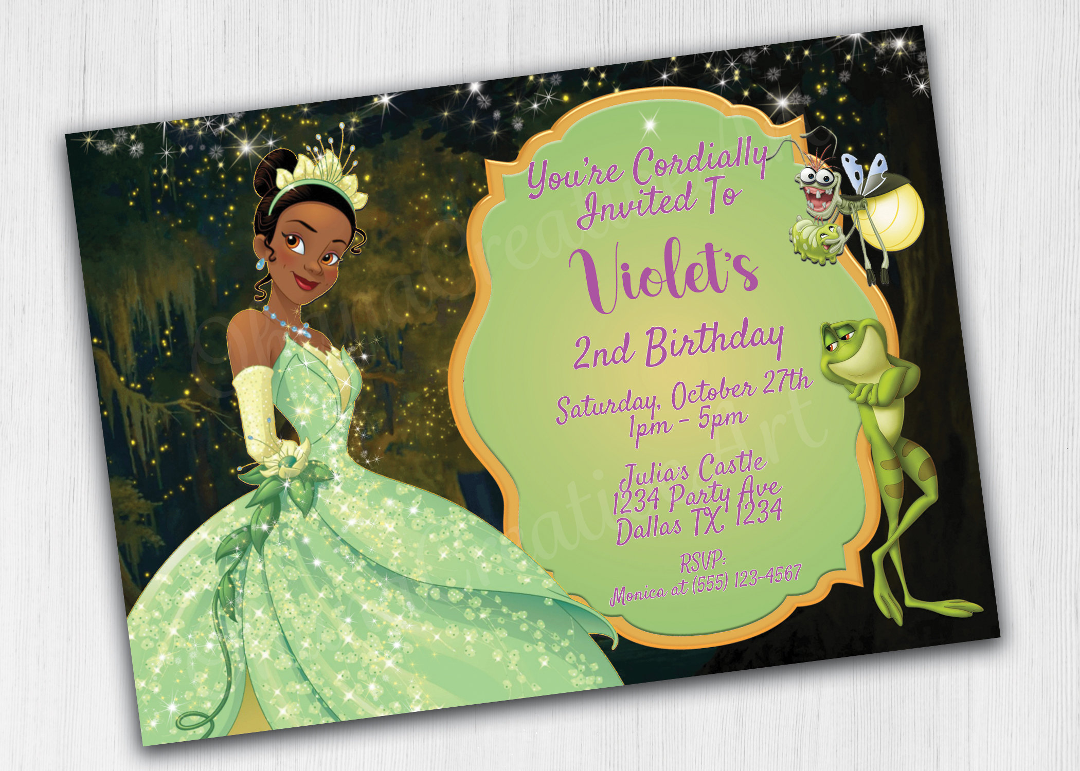 Princess Tiana Digital invitation Princess and the Frog Birthday Invitation Tiana Birthday Card