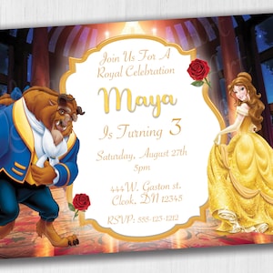 Belle Invite, Princess Belle Invitation, Beauty and the Beast Invitation