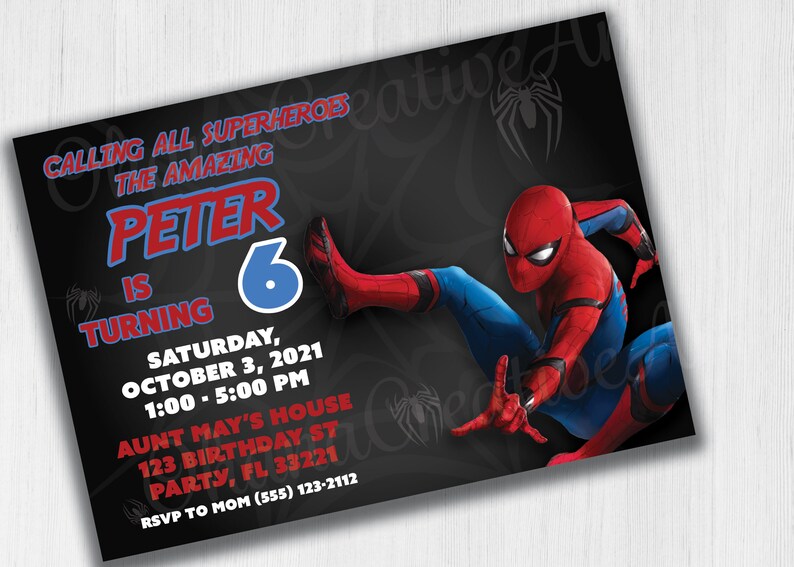 SpiderMan Birthday Invitation Card Spideman Bday Car Spiderman Birthday Spiderman Card