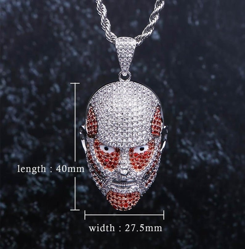 Japanese Anime Titan Pendant Iced Out Pendant 925 Silver With Gold