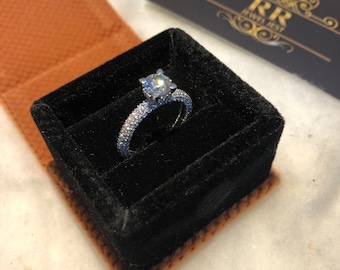 Silver 925 Diamond Under Halo Wedding Ring Round Brilliant Forever One Moissanite Stone Engagement Ring Promise Ring Anniversary Ring
