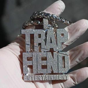 Trap Fiend Entertainment Men&#39;s Hip-Hop Pendant With Clear CZ In 925 Silver