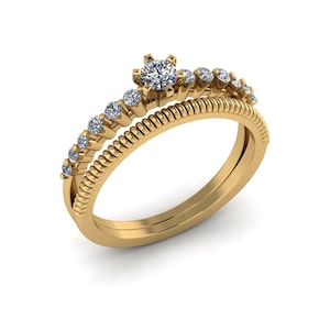 Real Gold 10KT, 14KT Diamond Under Halo Wedding Ring Round Brilliant Forever Natural Stone Engagement Ring Promise Ring Anniversary Ring