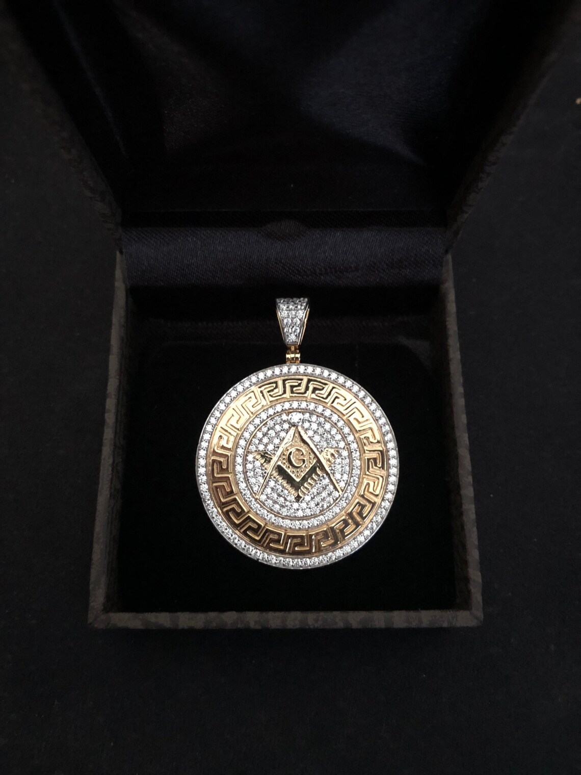 Yellow Gold Finish Masonic Medallion Style Diamond Pendant - Etsy