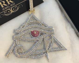 Colgante de plata de ley 925 con diamantes redondos "Ojo de Horus" y baño de oro rosa.