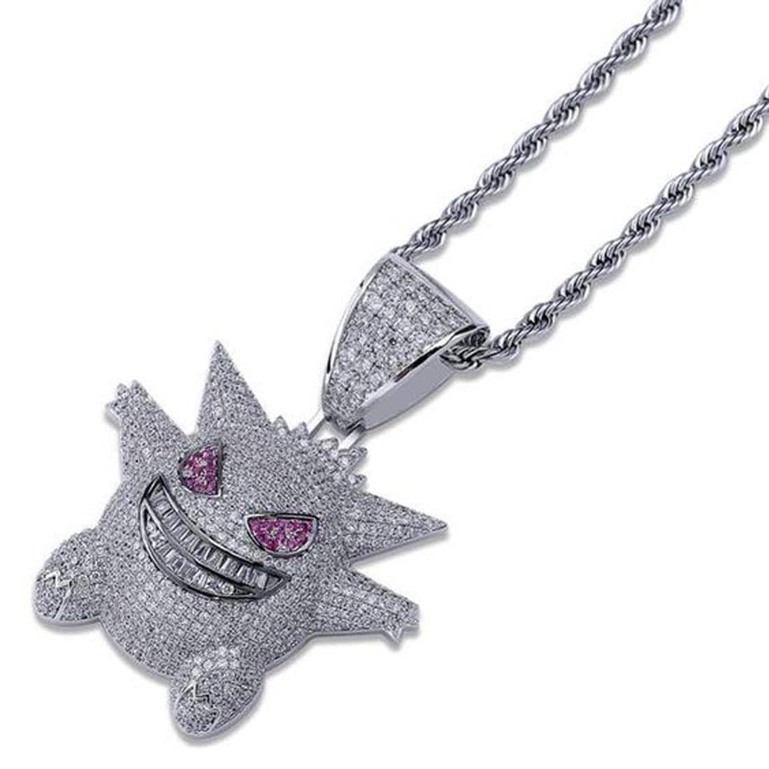 Sterling Silver 925 Fully Iced Out White Gold Plated Gengar Sterling Silver 925 Fully Iced Out White Gold Plated Gengar