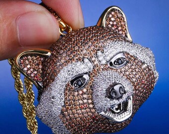Multicolored Iced Out Rocket Raccoon Pendant 925 Silver