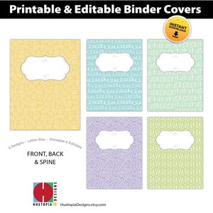 Binder Cover Printable, Set of 5 Covers + Spines, Binder Insert, Planner Cover, Teacher Binder, Student Binder, School Binder Insert