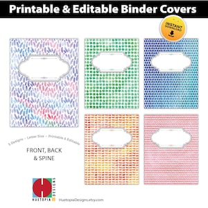 Binder Cover Printable, Set of 5 Covers + Spines, Binder Insert, Planner Cover, Teacher Binder, Student Binder, School Binder Insert