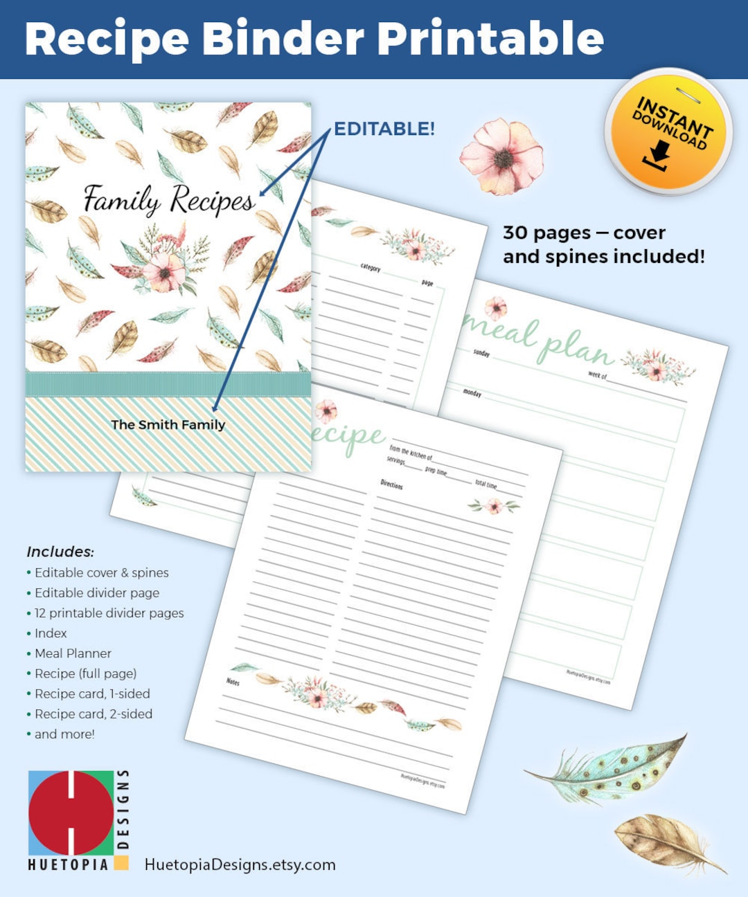 Recipe Binder Printable, Blank Recipe Book, Recipe Organizer, Recipe ...