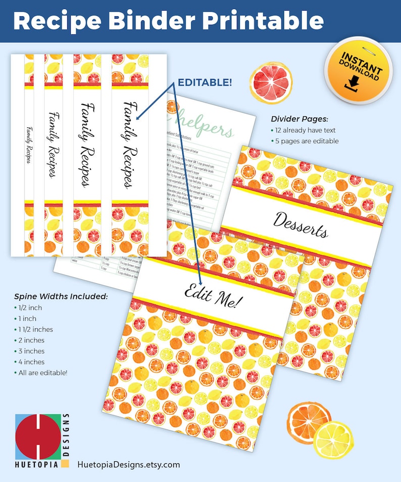 Recipe Binder Printable Blank Recipe Book Recipe Organizer Etsy