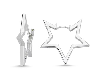 Star Creole - Big star earring 925 Sterling Silver