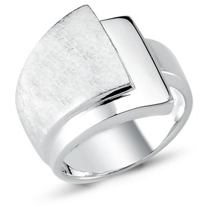 silver ring wide structure sandblasted shiny sterling silver 925