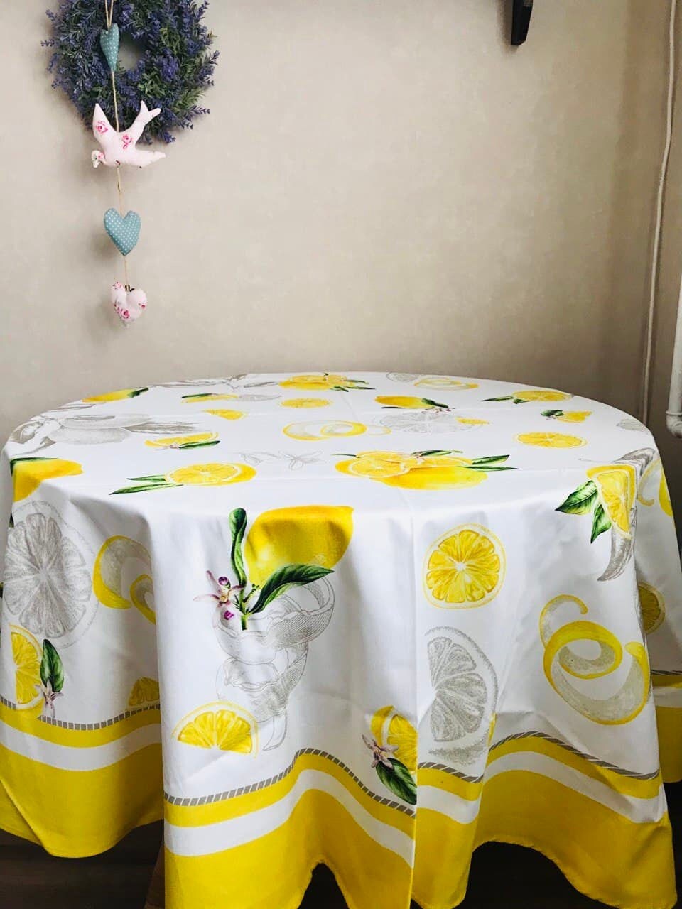 Round tablecloth Lemons 70 inches 100 cotton very durable Etsy