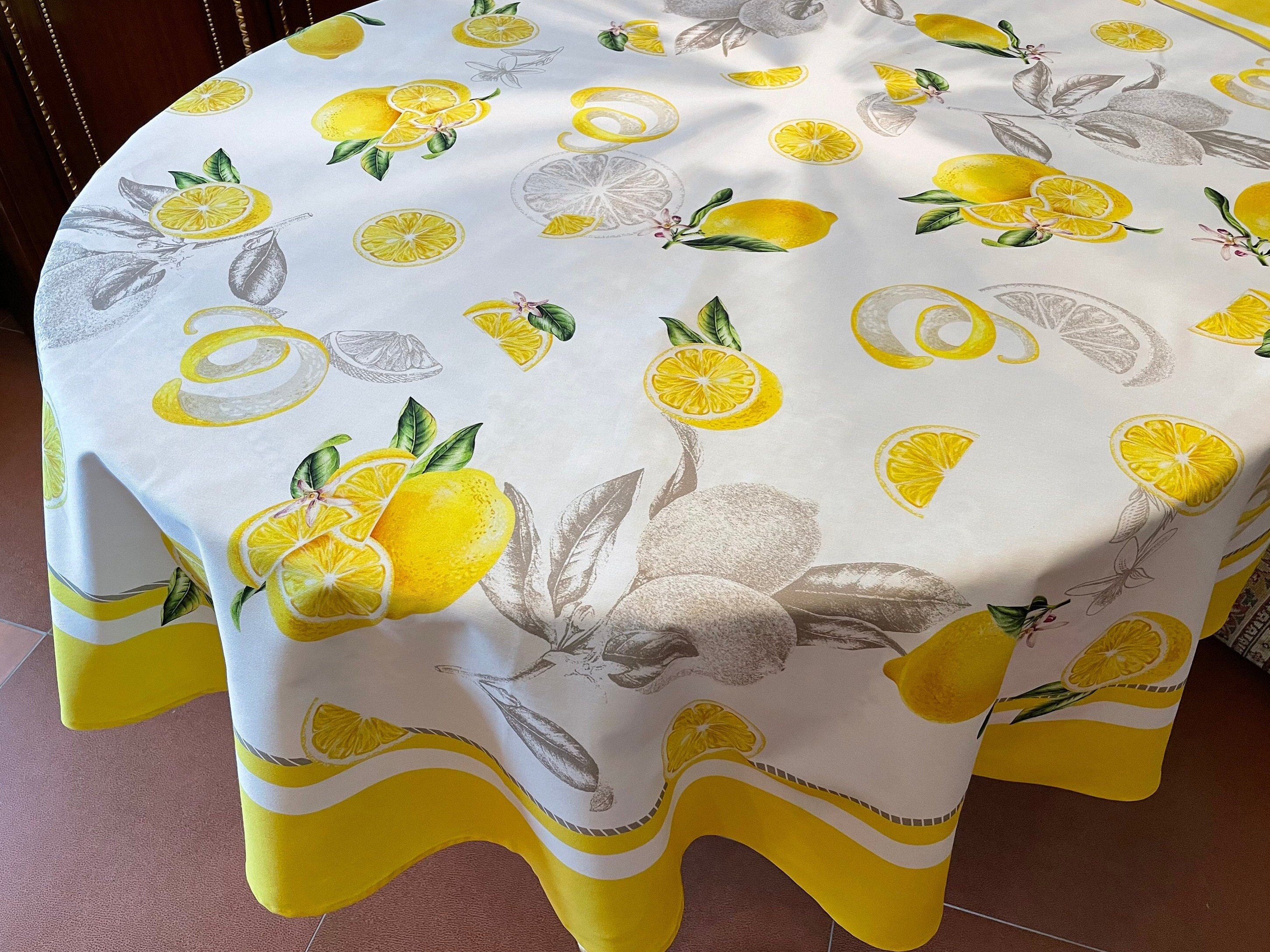 Round tablecloth Lemons 70 inches 100 cotton very durable Etsy