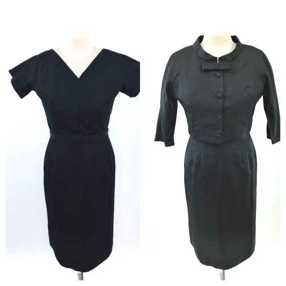1950s Black Wiggle Dress and Jacket Set