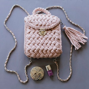 Crochet Backpack | Handmade Mini Rucksack, Convertible Backpack, Mini Backpack, Backpack Women, Crochet Handbag, Small Backpack, Pink