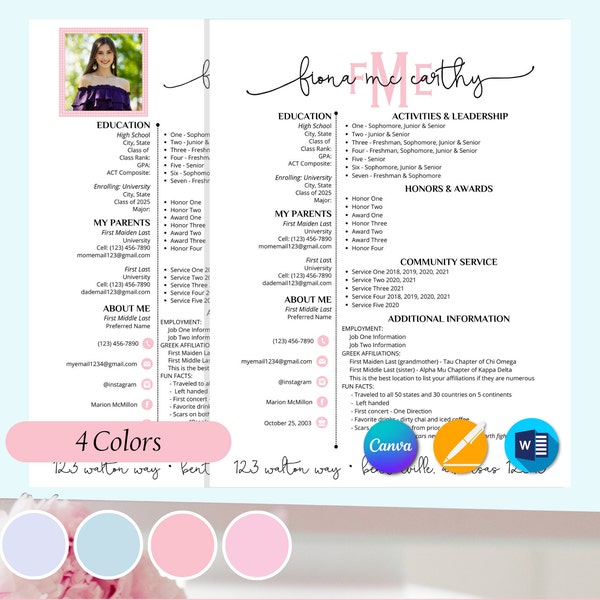 Fiona Sorority Resume, Cover &  Photo Collage Templates