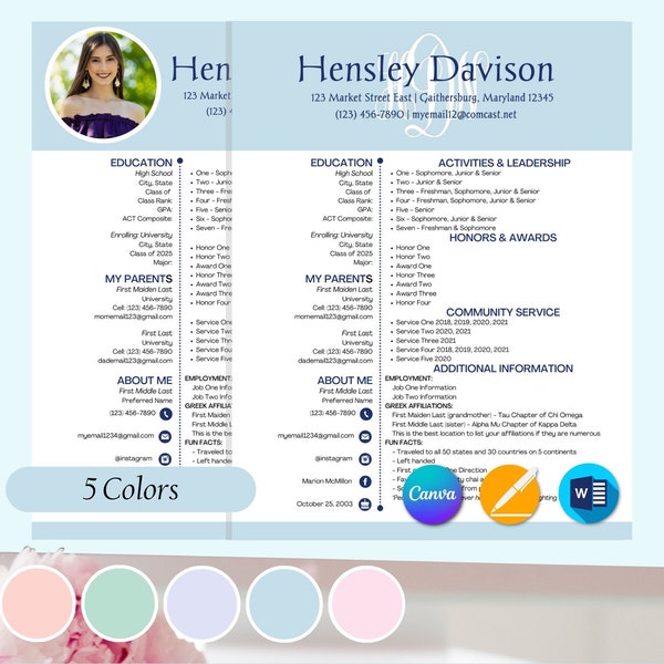 Hensley Sorority Resume, Cover & Photo Collage Templates