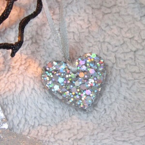 Iridescent Glitter Heart Christmas Tree Decoration: Sparkly Bauble