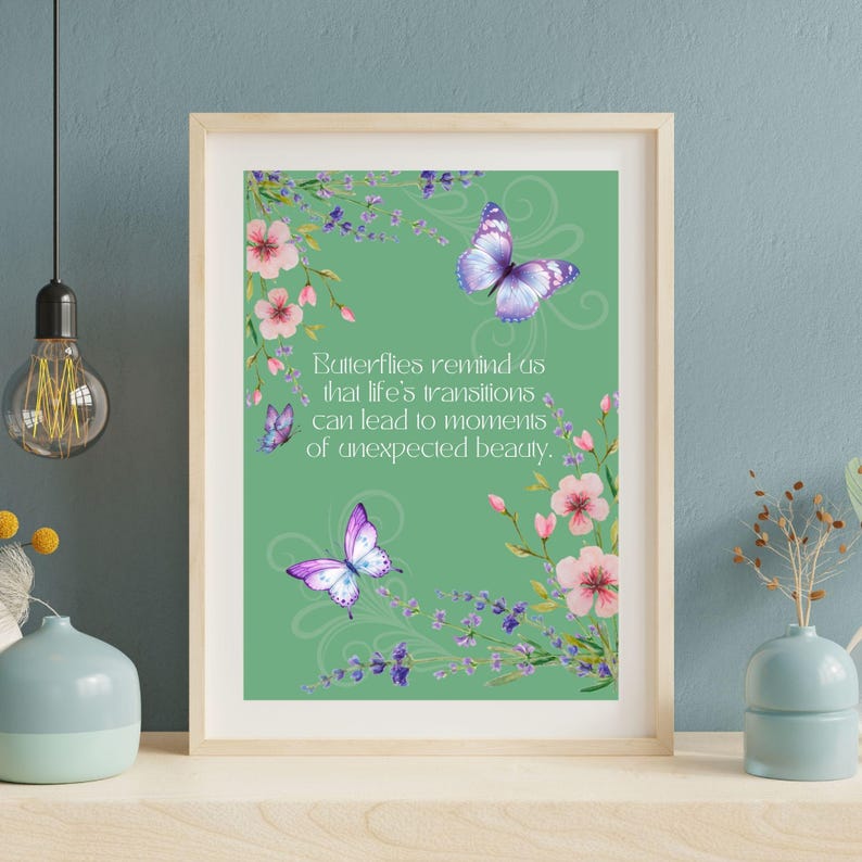 Butterfly Positivity Quote Print: Inspirational Floral Wall Art ...