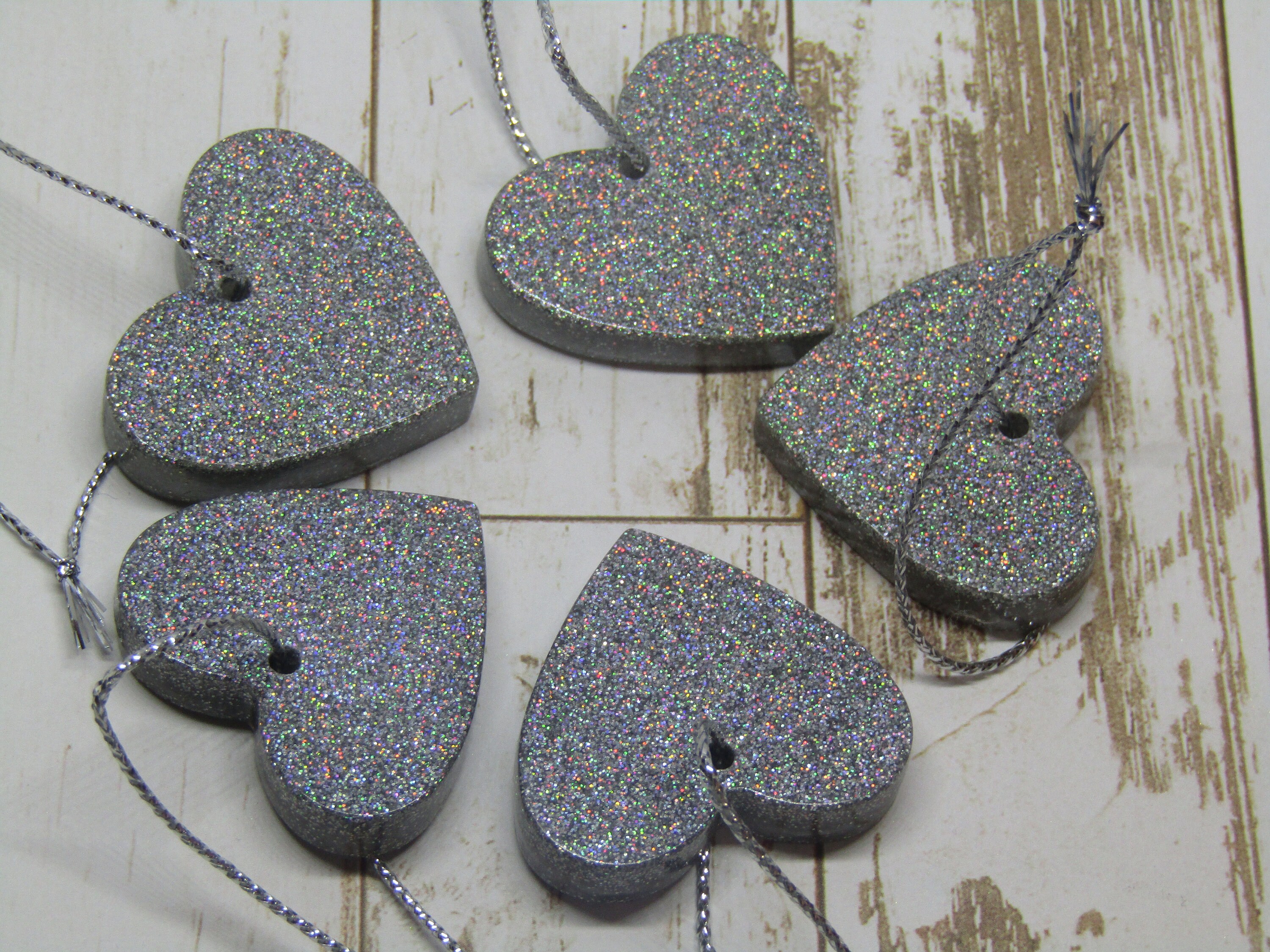 5 Small Silver Hearts Christmas Tree Decorations Small Pack Of 5