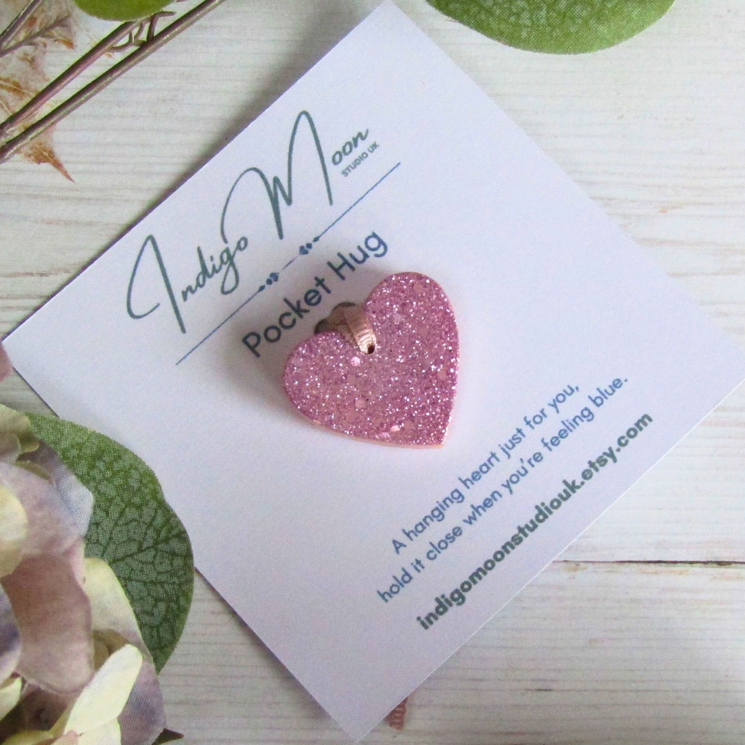 Small Pocket Hug, Dusky Pink Glitter Hanging Heart, Letter Box Friendly ...
