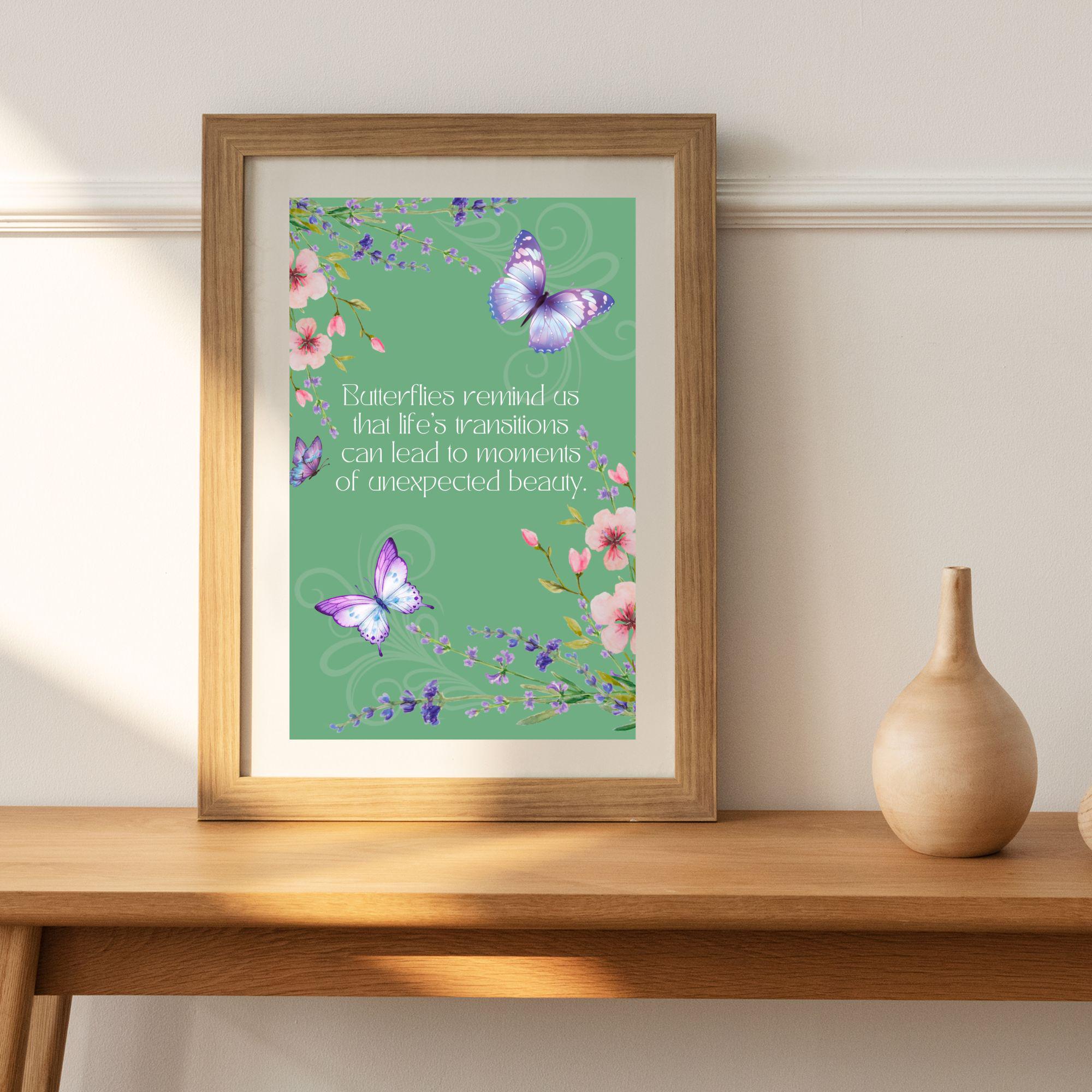 Butterfly Positivity Quote Print: Inspirational Floral Wall Art ...