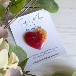 Red & Gold Heart Pocket Hug: Thinking of You Gift