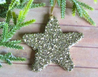Gold glitter star tree ornament, hanging star for tree, sparkly Christmas decoration, Gold Christmas decor for the tree, sparkly bauble