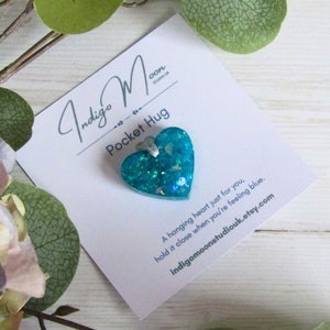 Aqua Glitter Heart Pocket Hug: Mental Health Gift