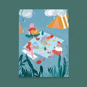 Mädchen am Picknick, Art Printable, Weltkarte Poster, Girly Decor, moderne Küche & Esszimmer Kunst