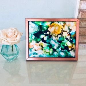 Fields of Green | ORIGINAL Abstract Alcohol Ink Painting on Glass-- Abstract Art, Table Decor, Ink Art, Modern Art, Fluid Art, Custom Art